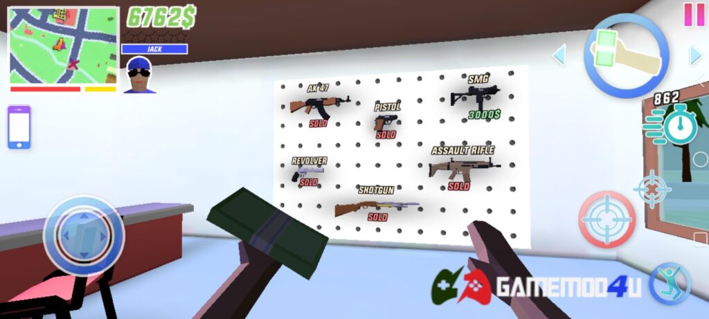 Nhiều loại vũ khí khác nhau trong Dude Theft Wars mod full tiền (mua sắm miễn phí)