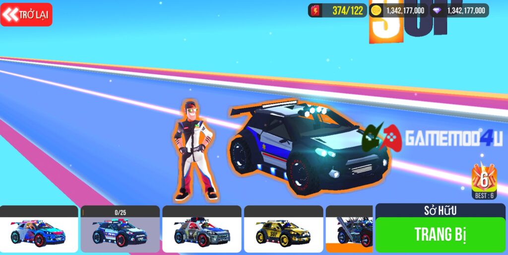 Có nhiều skin khác nhau cho từng loại xe trong SUP Multiplayer Racing mod full tiền