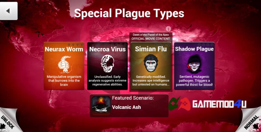 Nhiều loại dịch bệnh khác nhau trong game Plague Inc mod apk full
