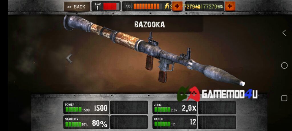 Vũ khí trong game Zombie Hunter Sniper mod full tiền